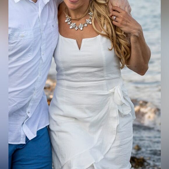 NWT LULUS Sunny Oasis White Ruffled Faux-Wrap Mini Dress. Size Small - Picture 5 of 11